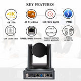 4K/1080P SDI NDI PTZ Camera 10X/20X Optical Zoom, HDMI/USB/POE | IP Live Streaming Camera for Church/Meeting/Broadcast (Youtube)
