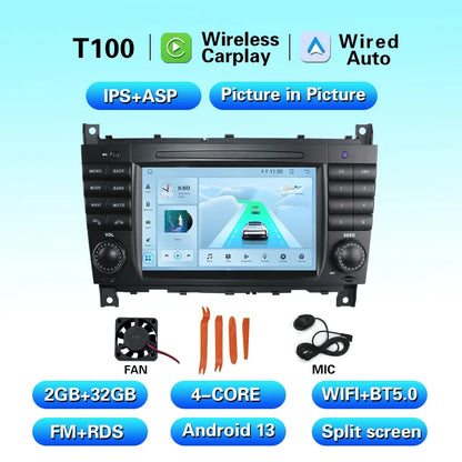 Android 13 two din built with wifi octa core 4GB Touch Screen car multimedia player for mercedes Benz w203