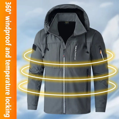 KB Men's Outdoor Jackets Fleece Lining Windbreaker Waterproof Winter Warm Jacket for Men Detachable Hat Men's Coats