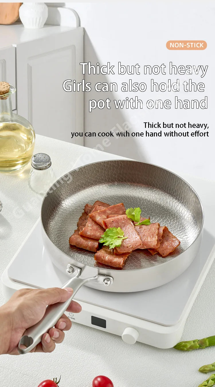 Titanium Stainless Steel Frying Pan Nonstick Wok Uncoated Pot Egg Steak Skillet Home Induction Cooker Gas Stove Kitchen Cookware