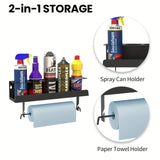 Aerosol Spray Can Holder with Paper Towel Rack - Wall-Mounted 5 Can Organizer for Garage, Workshop, Kitchen & Home Storage