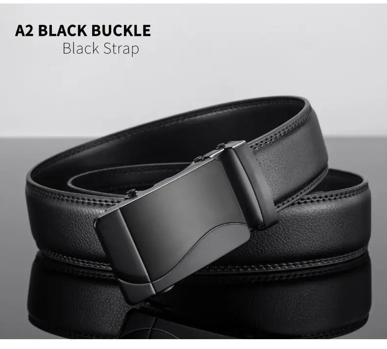 Cinturón de cuero para hombre, hebilla automática de metal, marca de alta calidad, cinturones de lujo para hombres, famoso trabajo, negocios, correa de PU negra.