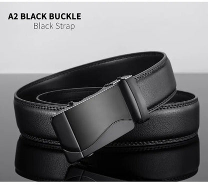 Cinturón de cuero para hombre, hebilla automática de metal, marca de alta calidad, cinturones de lujo para hombres, famoso trabajo, negocios, correa de PU negra.