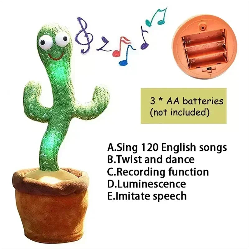 Brinquedo cacto dançante e falante para crianças, cacto solar, brinquedo de pelúcia eletrônico com 120 músicas, presentes de aniversário
