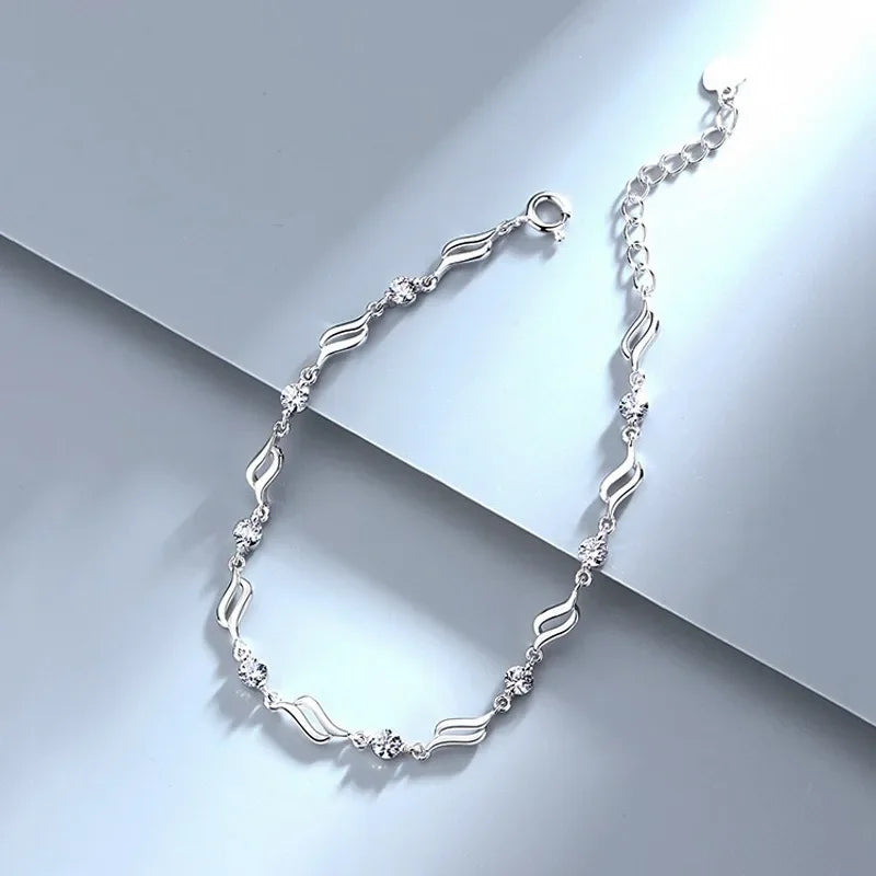 Retro 925 Sterling Silver Pulseiras de Cristal Azul para Mulheres, Designer Coreano, Oco, Pulseiras Ajustáveis, Festa de Luxo Presente Da Jóia