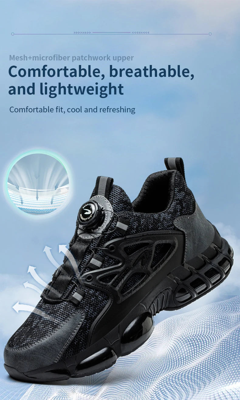 Rotating Button Safety Shoes Men Steel Toe Sneaker Air Cushion Work Shoes Man Puncture Proof Work Safety Boots Protective Shoes