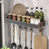 Gunmetal Space Aluminum Kitchen Storage Rack - No-Drill Wall Mounted Multi-Functional Organizer for Spice Jars and Knives