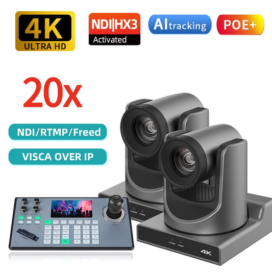 4K60fps NDI PTZ Camera 20X Zoom AI Tracking PTZ Camera Church Stage Bar Live Recording Compatible with OBS/vMix/ATEM,Support POE