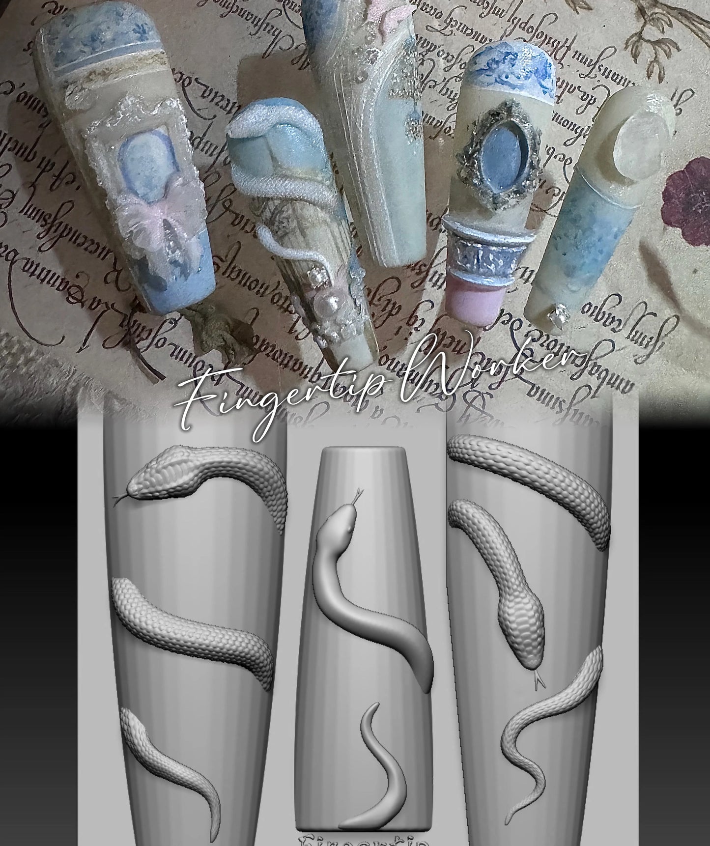 1Pc Chain Ice Flower Fox Spoon Fork Dragon Snake Butterfly 3D Acrylic Mold Nail Art Decorations  DIY Design Silicone Nails Mold