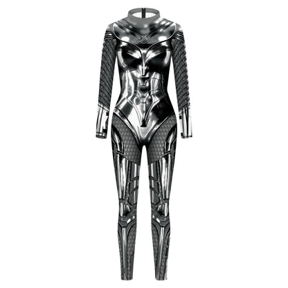 Women Superhero Cosplay Costume Printed Jumpsuit Outfit Fancy Dress Clothing Adult Bodysuit Zentai Muscle Suit Armor Combat Suit