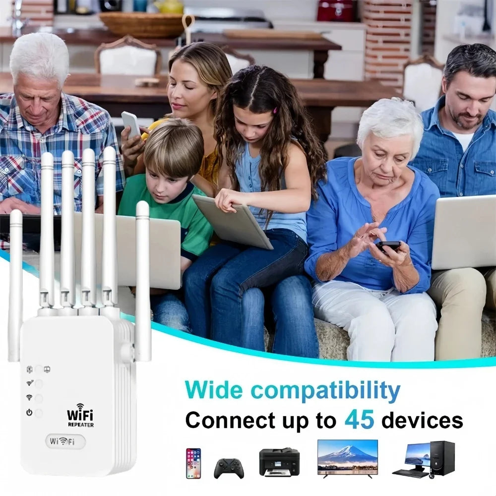 1200Mbps Wireless WiFi Repeater WIFI Extender WiFi Booster 2.4G/5G Network Amplifier 360° Full Coverage Signal For Small Office