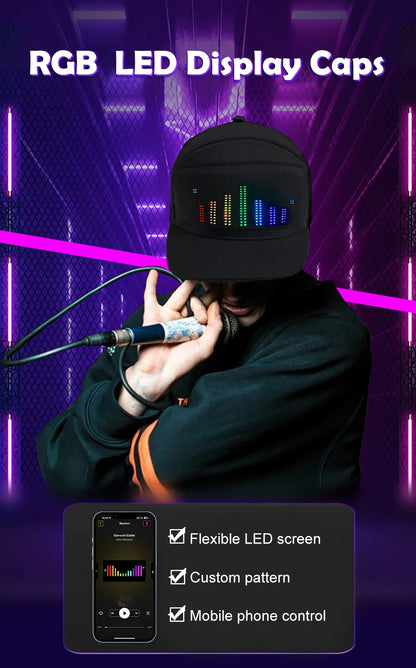 Pantalla de luz LED DIY, matriz inteligente, gorras de béisbol con Bluetooth, control por aplicación, decoración genial para fiestas de hip hop