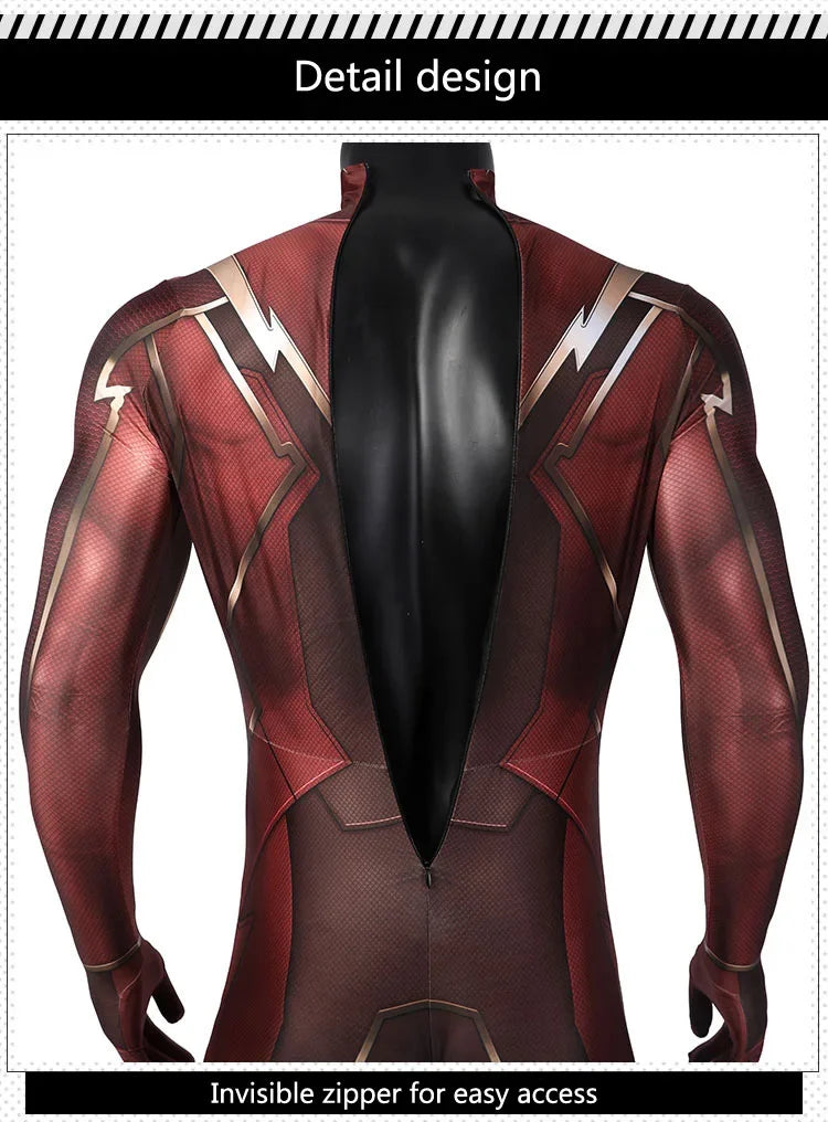 Red Barry Allen Cosplay Costume Adult Men Bodysuit Mask Full Set Halloween Zentai Suit Custom Made