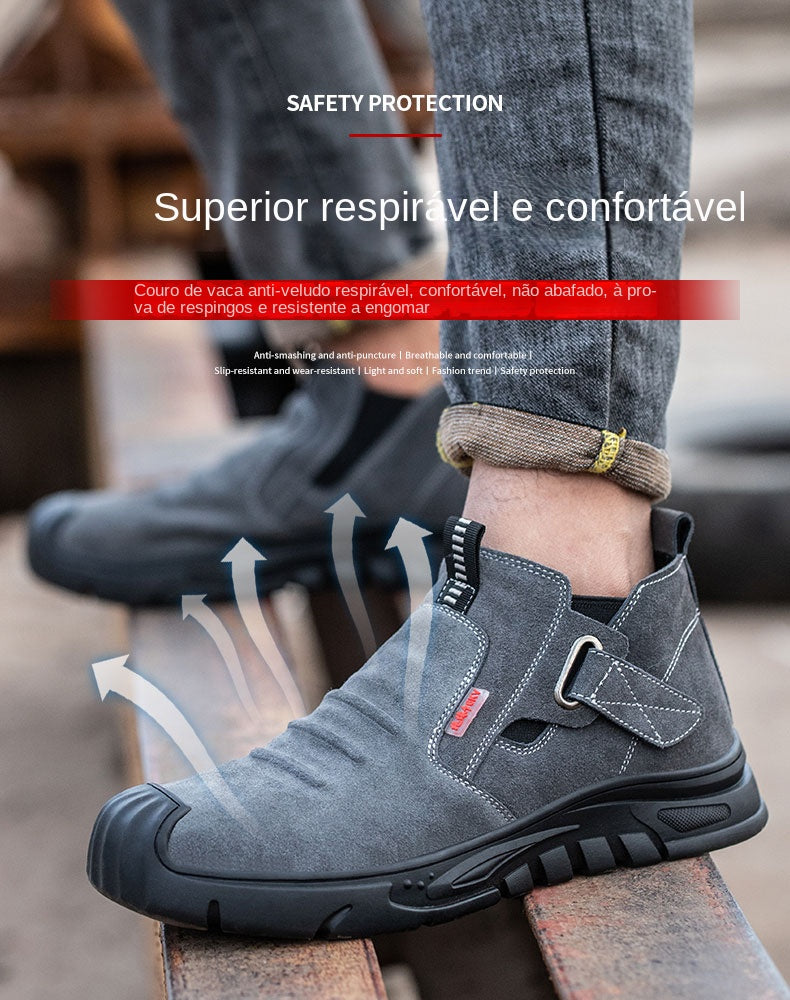 Genuine Leather Cow Suede Safety Work Shoes For Men Composite Head Anti Nail Anti Static Welding Shoes Indestructible Boots