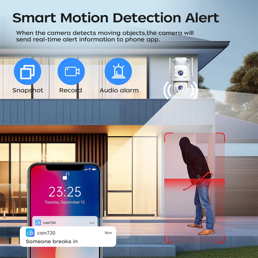 Jooan 5K 8MP Dual Lens Dual Screen IP Camera Wifi PTZ Camera Outdoor AI Auto Tracking CCTV HD Audio Video Surveillance