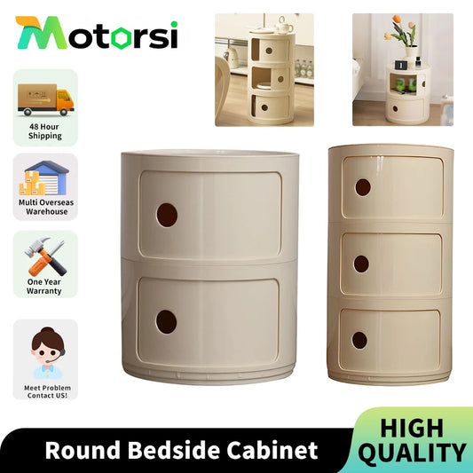 Motorsi 2/3 Layer Round Bedside Cabinet Storage Unit Drawer-Type Home Organizer Locker For Bedroom Living Room Modern Furniture