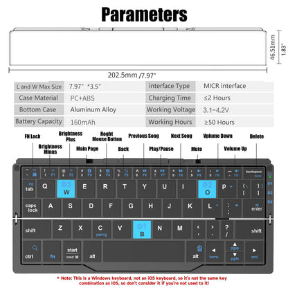 Foldable Bluetooth3.0 Wireless Keyboard With Magnetic Stand,Rechargeable 60 Keys Aluminum Alloy Mini Keyboard,Portable Wireless Travel Keyboard for Window/Mac OS-Grey