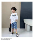 Camiseta de manga corta de verano para niños, Top de cuello redondo para niños pequeños y medianos, moda informal versátil de media manga