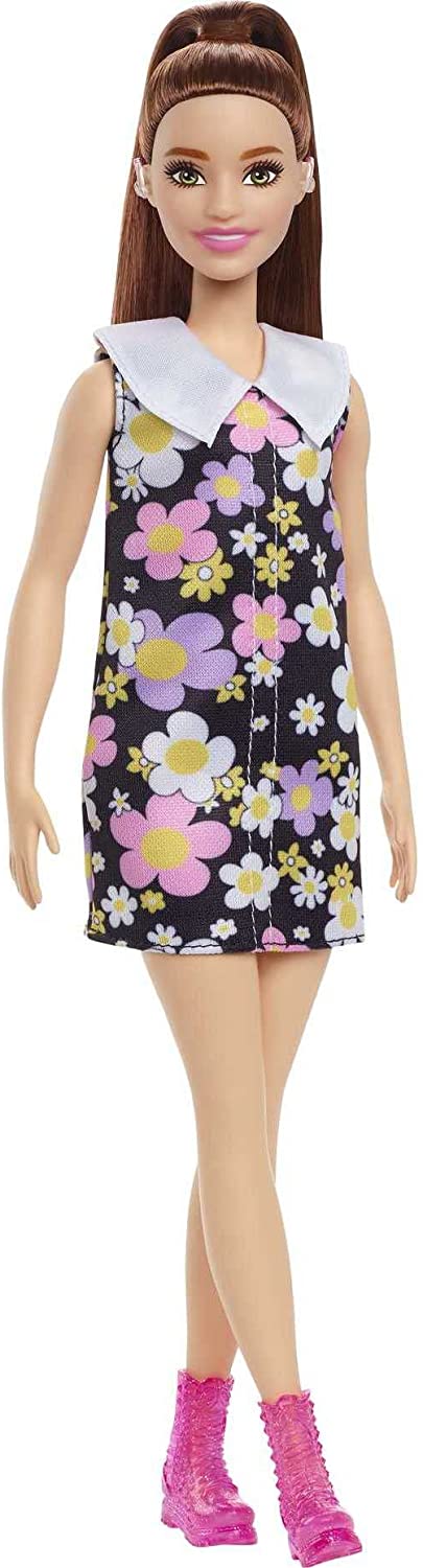 Original Mattel Barbie Fashionistas Doll Floral Dress with Sweet Casual Clothes and Accessories Toys for Girls Collection Gift