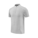 (M-4XL) camiseta de corrida de secagem rápida masculina gola meio zíper roupas de fitness masculina ajuste solto treinamento esportes mangas curtas