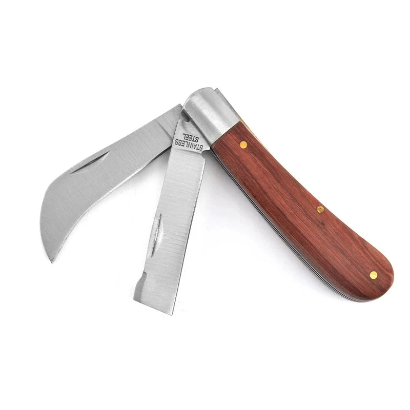 Cuchillo de injerto de jardín, cuchillo de podar de acero inoxidable con mango de madera, cinta para injertar, herramientas para árboles frutales, herramienta de injerto de jardinería