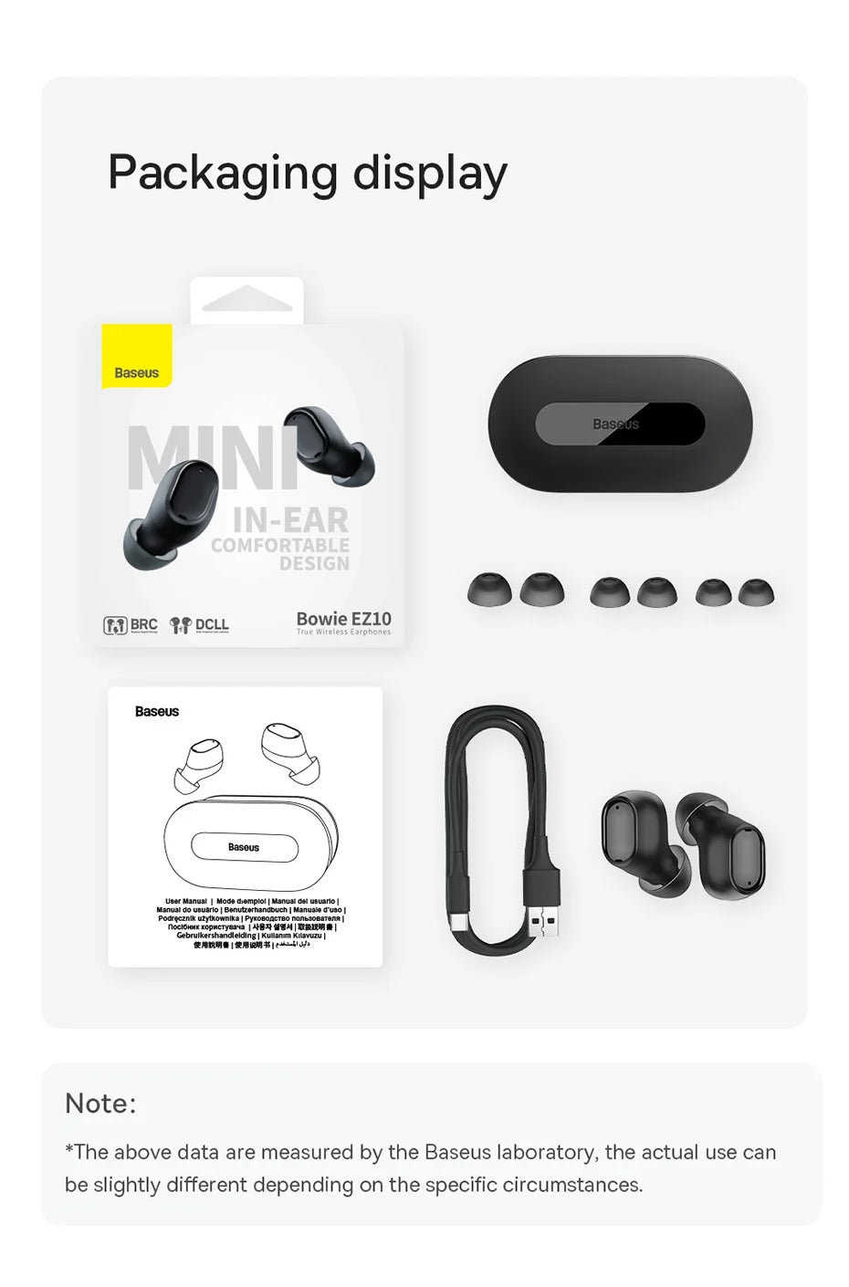Auriculares inalámbricos Baseus Bowie EZ10 con Bluetooth 5.3, carga rápida, 0,06 pulgadas, baja latencia, miniauriculares deportivos de alta fidelidad.