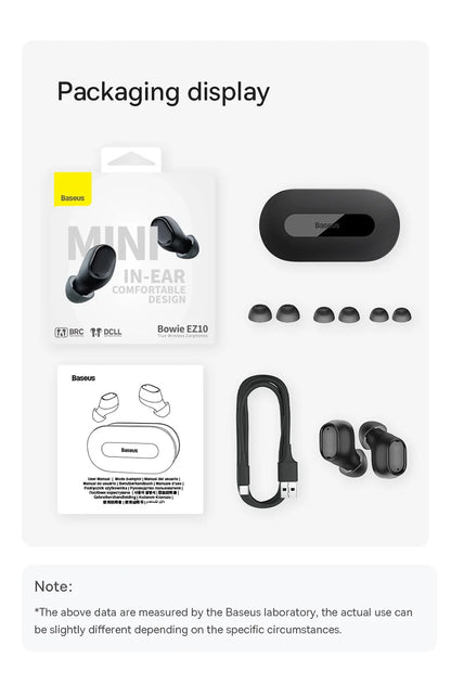 Auriculares inalámbricos Baseus Bowie EZ10 con Bluetooth 5.3, carga rápida, 0,06 pulgadas, baja latencia, miniauriculares deportivos de alta fidelidad.