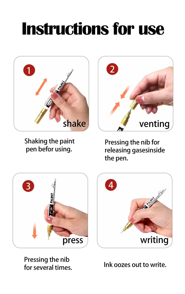 Fine tip permanent Paint Marker Pen DIY Paint Metallic Pen Permanent Gold SILVER Marker Touch Up,School Model Painting