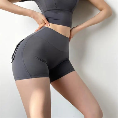 TRY TO BN Women Sport Shorts Pockets Gym Sexy High Waist Workout Push Up Booty Scrunch Biker Shorts Pants Fitness Cycling Tights