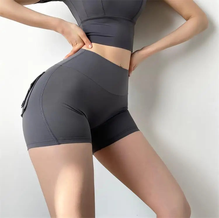 TRY TO BN - Pantalones cortos deportivos para mujer, con bolsillos, cintura alta, sexys, para gimnasio, entrenamiento, push up, pantalones cortos de ciclista, mallas de ciclismo para fitness