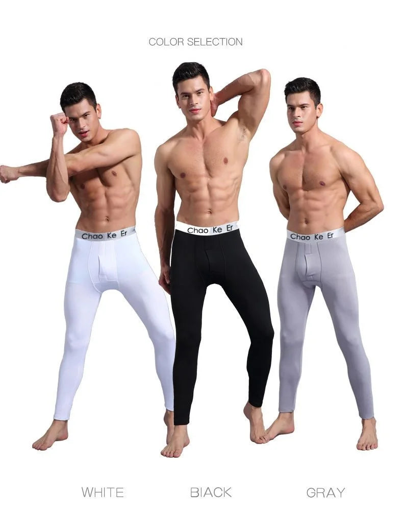 Thermal Underwear Men Thin Fleece Leggings Elastic Underpants Solid Color Render Pants Slim Men Clothing Soft