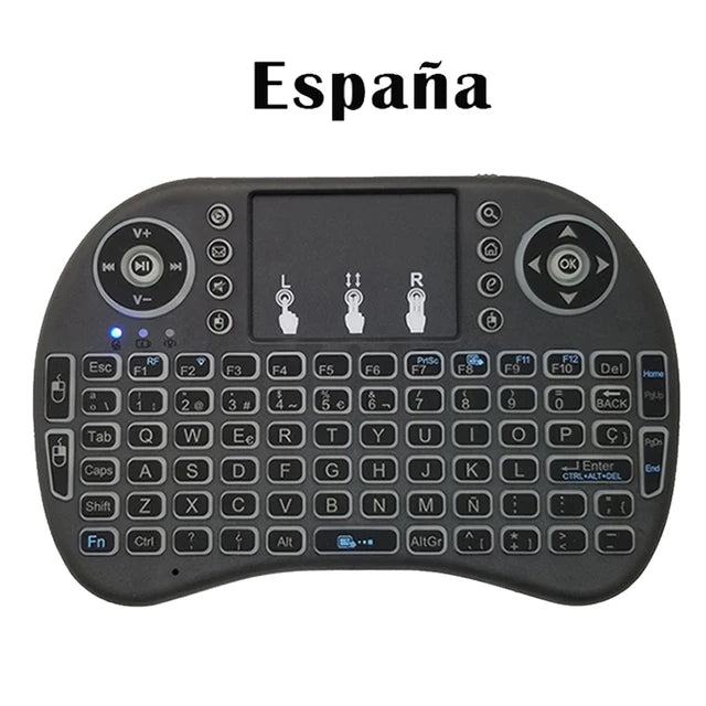 Ratón de aire retroiluminado con panel táctil, mini teclado inalámbrico para PC, Android TV Box, i8, árabe, francés, español, ruso, 2.4G 