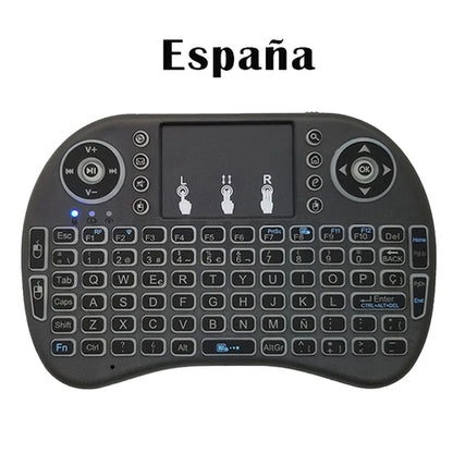Ratón de aire retroiluminado con panel táctil, mini teclado inalámbrico para PC, Android TV Box, i8, árabe, francés, español, ruso, 2.4G 