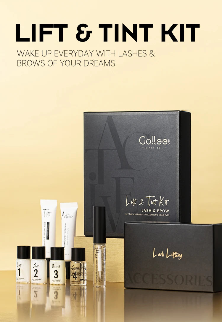 Gollee Eyelash Lifting Perm kit Natural Lashes Enhancer Long Lasting 4-6 weeks Black Lash Brow Tinting Perm Professional Makeup