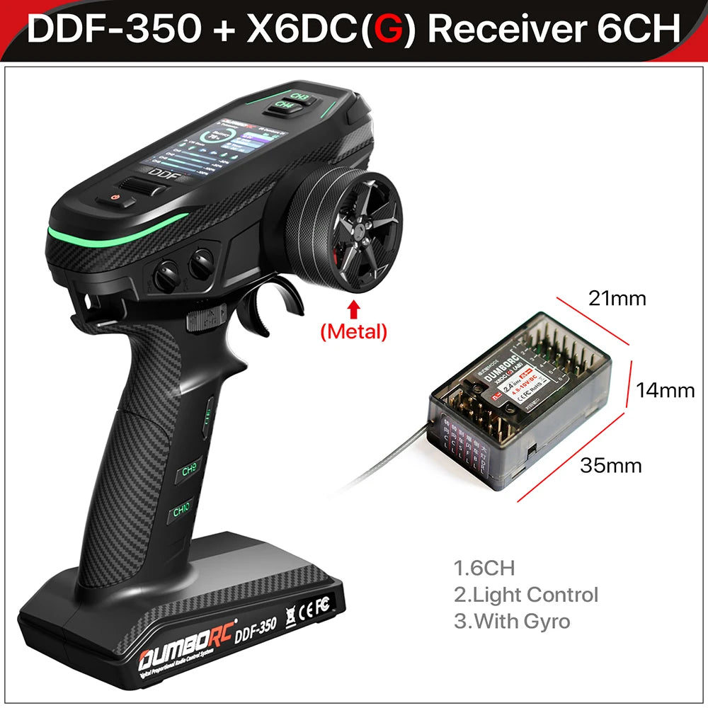 Control remoto digital DUMBORC 2.4G 10CH DDF-350, transmisor con receptor para coche, barco, tanque, sistema LCD FHSS