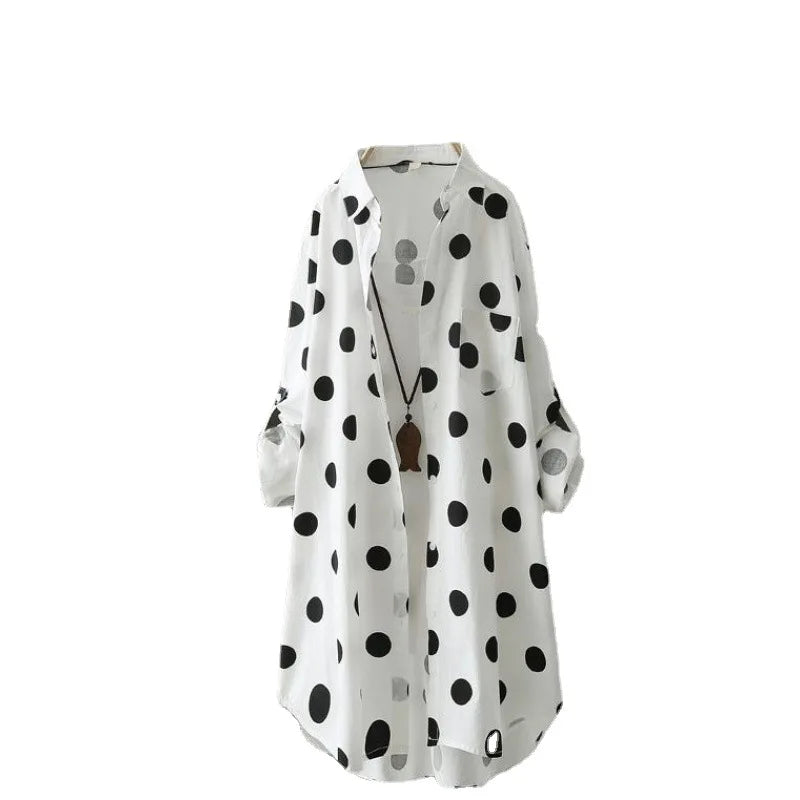 Camisa elegante de manga larga con lunares y talla grande, diseño clásico con botones al frente, ropa informal cómoda y elegante para mujer, nuevo estilo