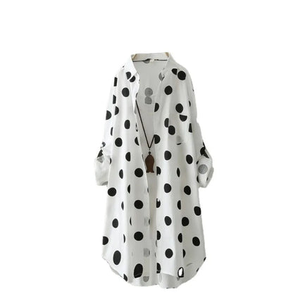 Camisa elegante de manga larga con lunares y talla grande, diseño clásico con botones al frente, ropa informal cómoda y elegante para mujer, nuevo estilo