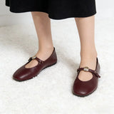 Luxury Metal Decoration Ballet Flats Women Retro Round Toe Soft Leather Mary Jane Shoes Light Soft Sole Comfortable Casual Shoes