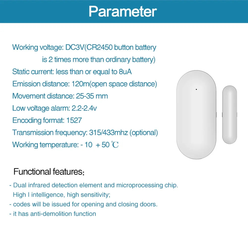 PGST door sensor, intelligent home door and window security detection, door opening alarm, 433MHz door detector, used to detect
