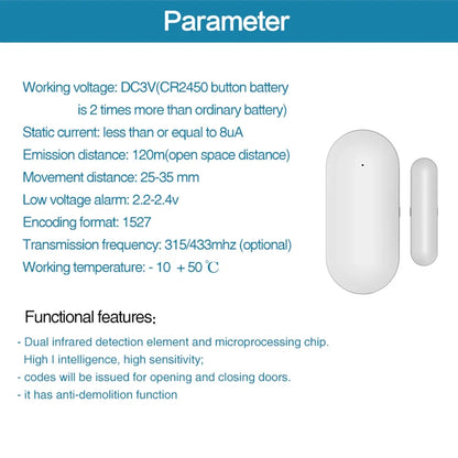 PGST door sensor, intelligent home door and window security detection, door opening alarm, 433MHz door detector, used to detect