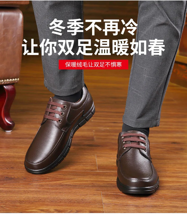 Hot Sale Men Genuine Leather Casual Shoes Soft Sole Lace-up Luxury Brand Middle-aged Old Man Dad Lightweight Loafers Shoes