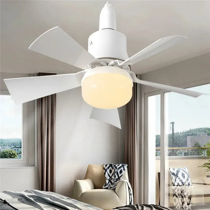 E27 Screw Head LED Fan Light Remote Control Three Color Dimming Detachable Fan Leaf for Kitchen Bedroom Smart Silent Use 85-265V