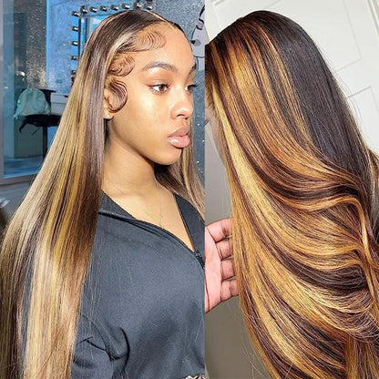 13x4 Hd Highlight Wigs Colored Lace Front Human Hair Wigs For Women Honey Blonde Straight Hd Lace Frontal Wigs Human Hair