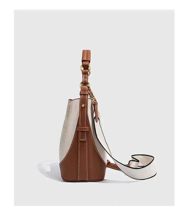 2024 New Large Capacity Women's Crossbody Bag With Wide Shoulder Strap Single Handbag Canva Bucket Bag Motorcycle Equipment Acce