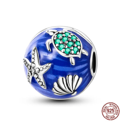 Ocean Series - Original Genuine 925 Sterling Silver Turtle Crab Mermaid Charm Beads Suitable for 3mm Bracelet DIY Making Pendant