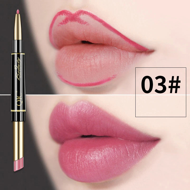 Delineador de labios 2 en 1, resistente al agua, mate, lápiz labial, rojo sexy, de larga duración, maquillaje, cosméticos