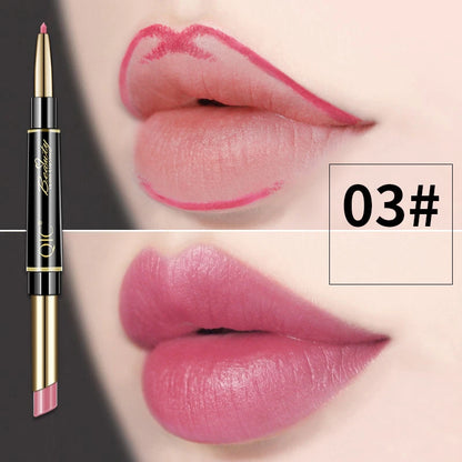 Delineador de labios 2 en 1, resistente al agua, mate, lápiz labial, rojo sexy, de larga duración, maquillaje, cosméticos