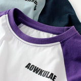 2022 Summer Korean Style Children T-Shirts Fashion Splicing Letter Design Kids Short Sleeve Tops Pure Cotton Children's Clothes