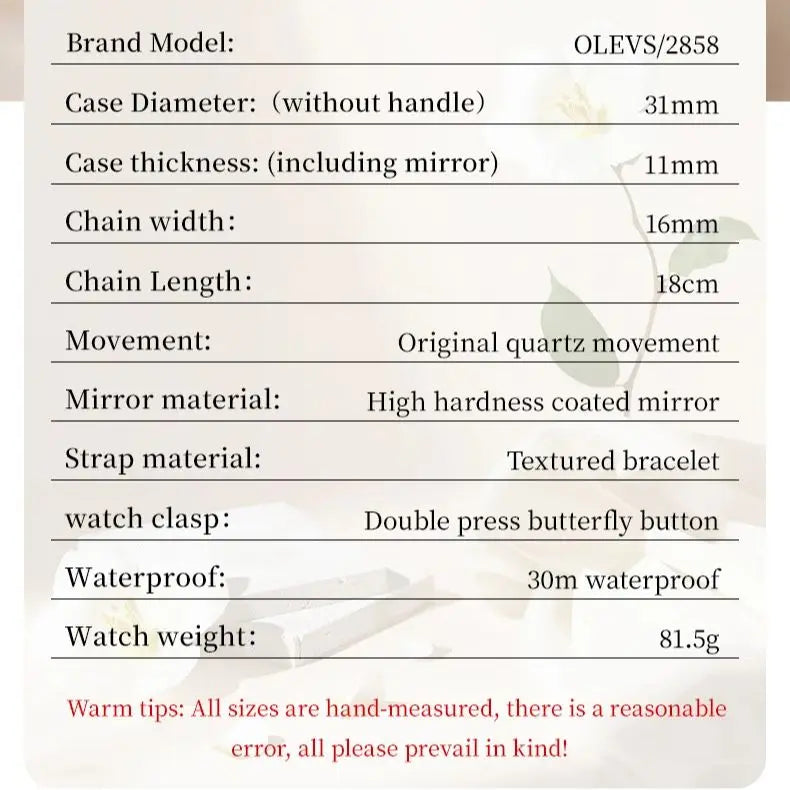 Relógio feminino Olevs de luxo quartzo a prova de agua calendário de pontos elegantes em estilo diamante