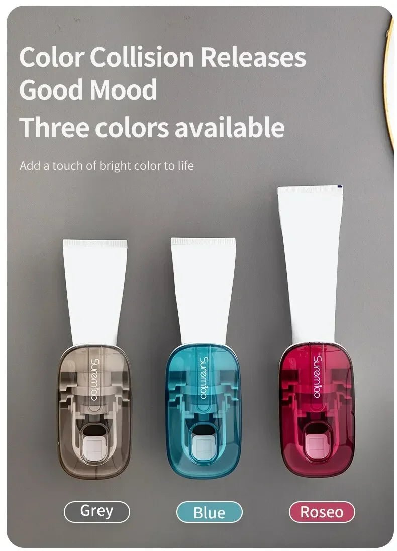 1 dispensador de pasta de dientes, accesorio de baño, exprimidor de pasta de dientes de pared, soporte para cepillo de dientes.